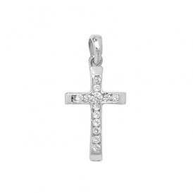 9ct White Gold Cz Cross & Chain