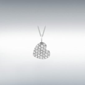 9ct White Gold CZ Heart Necklace