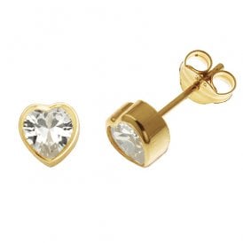 9ct White Gold CZ Heart Stud Earrings