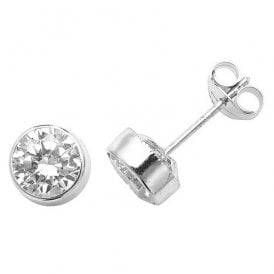 9ct White Gold  Cz Rub Over Studs