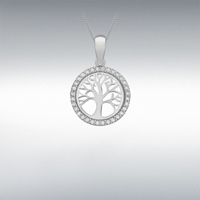 Lowry Gold 9ct White Gold CZ Tree of Life Necklace