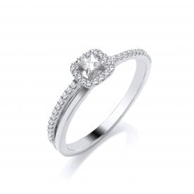 9ct White Gold Diamond Halo Twist Ring 0.20ct