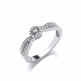 9ct White Gold Diamond Halo Twist Ring 0.20ct