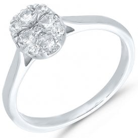 9ct White Gold Diamond Oval Cluster Ring 0.25CT