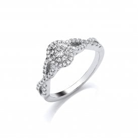 9ct White Gold Diamond Oval Cluster Twist Ring 0.25ct