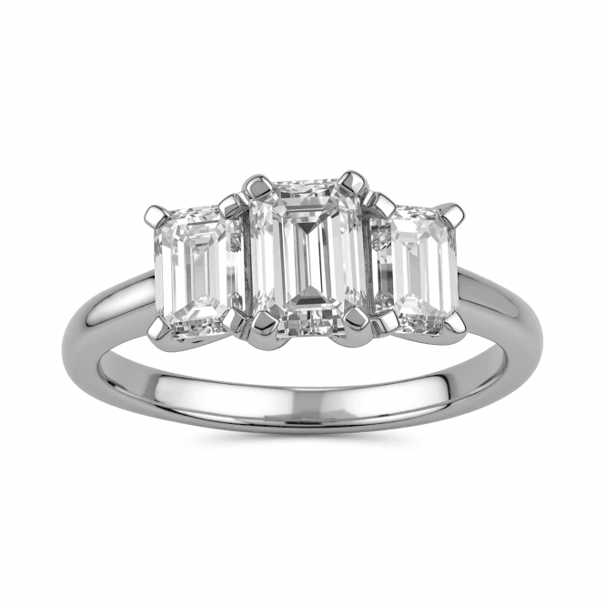 Lowry Diamonds 9ct White Gold Emer Cut Lab Grown Diamond 3 Stone Ring 2.05ct. Certified E/F , VS1