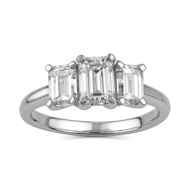 9ct White Gold Emer Cut Lab Grown Diamond 3 Stone Ring 2.05ct. Certified E/F , VS1
