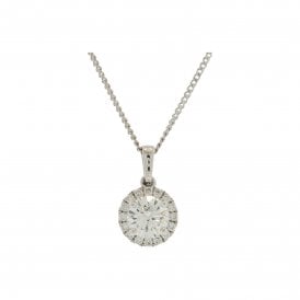 9ct White Gold Lab Diamond Halo Pendant & Chain 0.75ct
