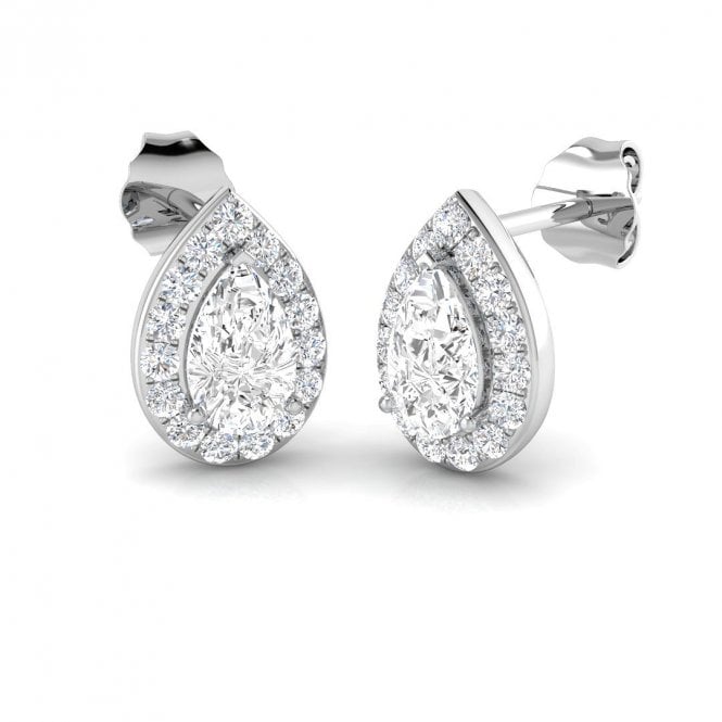 Lowry Diamonds 9ct White Gold Lab Diamond Pear Halo Earrings 1.03ct