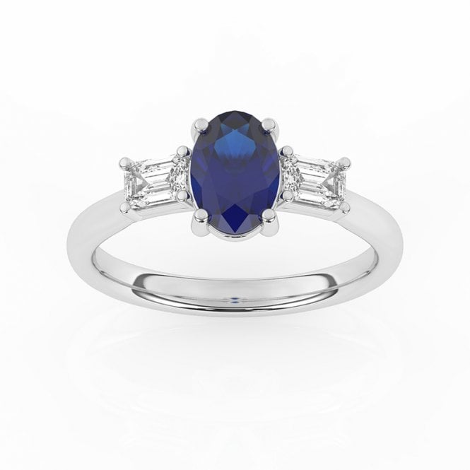 9ct White Gold Lab Diamond Sapphire 3 Stone Ring 1.60 Sap