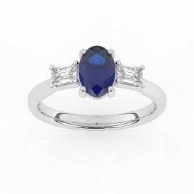 9ct White Gold Lab Diamond Sapphire 3 Stone Ring 1.60 Sap