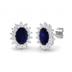 9ct White Gold Lab Grown Diamond & Sapphire Earrings 2.61ct