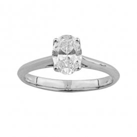 9ct White Gold Oval  Lab Grown Diamond Solitaire Ring 1.01ct. Certified E/F , VS1