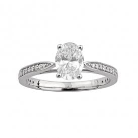 9ct White Gold Oval Lab Grown Diamond Solitaire Ring 1.23ct. Cerified E/F , VS1 (Centre 1.02ct)