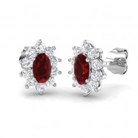 9ct White Gold Ruby & Diamond Cluster Earrings 0.37ct. Ru 0.61ct