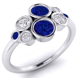 9ct White Gold Sapphire & Diamond Bubble Ring 0.17ct