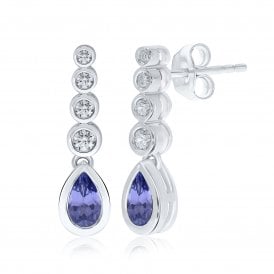 9ct White Tanz & Diamond Earrings