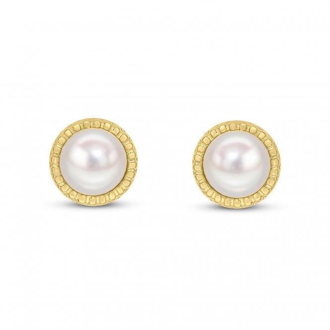 Lowry Gold 9ct Yellow Gold 9mm Button Pearl Stud Earrings