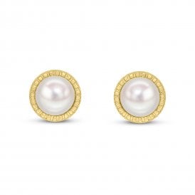 9ct Yellow Gold 9mm Button Pearl Stud Earrings