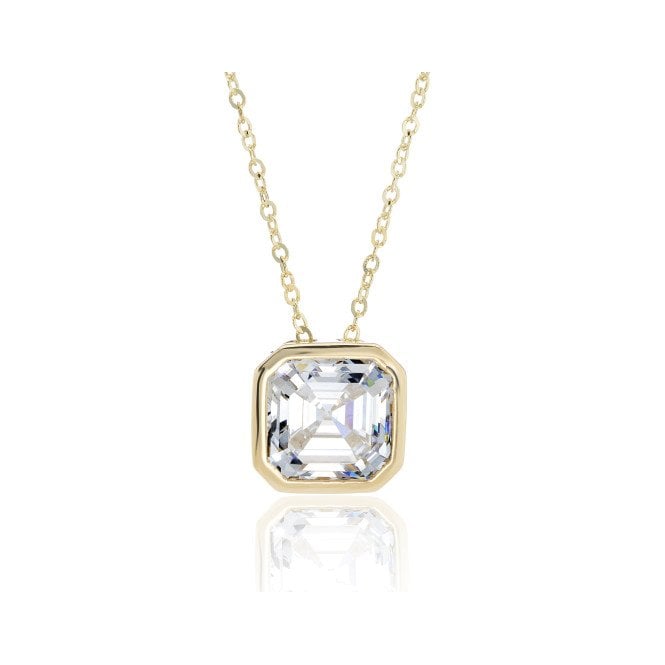 Lowry Gold 9ct Yellow Gold Cushion Set CZ Necklace