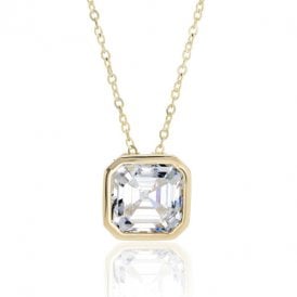 9ct Yellow Gold Cushion Set CZ Necklace