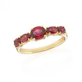9ct Yellow Gold Garnet 5 Stone Ring