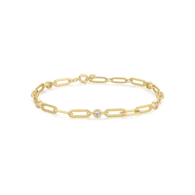 Ania Haie Jewellery Ania Haie Gold Bezel Station Paper Clip Chain Bracelet B069-01G