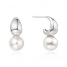 Ania Haie Silver Shell Pearl Dome Hoop Earrings E062-06H