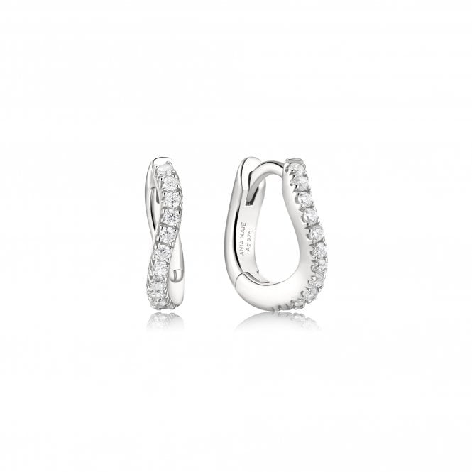 Ania Haie Jewellery Ania Haie Silver Slim Pave Wave Hoop Earrings E079-08H