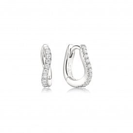 Ania Haie Silver Slim Pave Wave Hoop Earrings E079-08H
