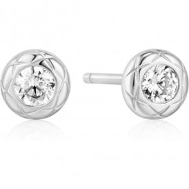 Ania Haie Silver Textured Bezel-Set Stud Earrings
