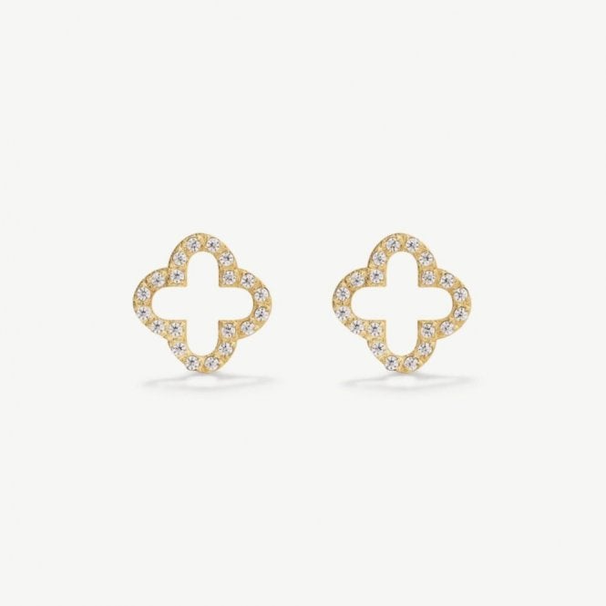 D Louise D.Louise 14ct Gold Plated PVD Pave Clover Stud Earrings SKE-043