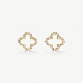 D.Louise 14ct Gold Plated PVD Pave Clover Stud Earrings SKE-043
