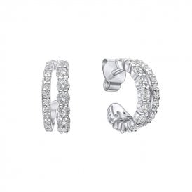 Diamonfire Sterling Silver CZ Double Hoop Earrings