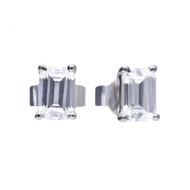 Diamonfire Sterling Silver Emerald Cut Stud Earrings
