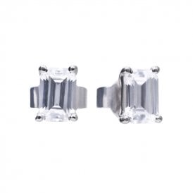 Diamonfire Sterling Silver Emerald Cut Stud Earrings