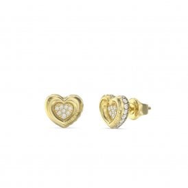 Guess Jewellery LOVE Pavé Heart Earrings UBE05466YG