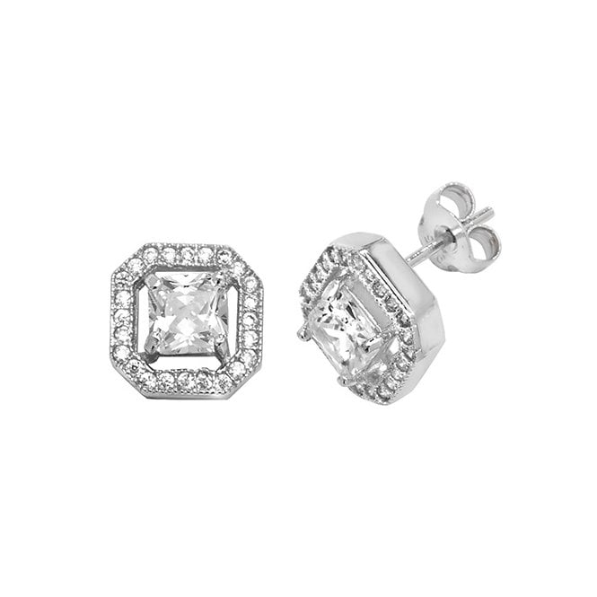 Lowry Sterling Silver Cz Square Shaped Stud Earrings
