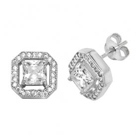 Lowry Sterling Silver Cz Square Shaped Stud Earrings