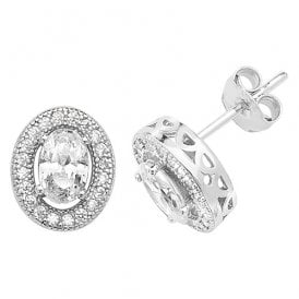 Lowry Sterling Silver Silver Cz Halo Stud Earrings
