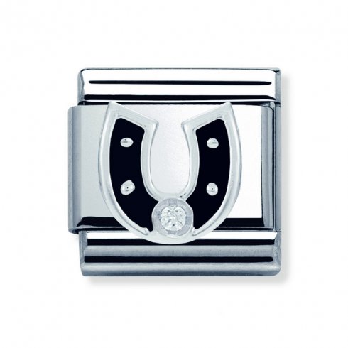Nomination Classic CZ Silver and Black Horse Shoe Charm 330305/11