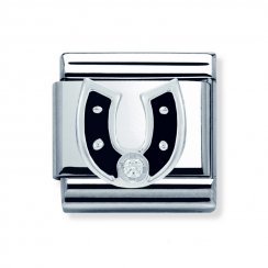 Nomination Classic CZ Silver and Black Horse Shoe Charm 330305/11