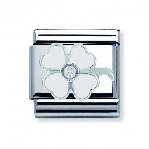 Nomination Classic CZ Silver and White Clover Charm 330305/14