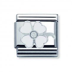 Nomination Classic CZ Silver and White Clover Charm 330305/14