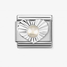 Nomination Classic White Pearl Diamond Heart Charm 330508/13