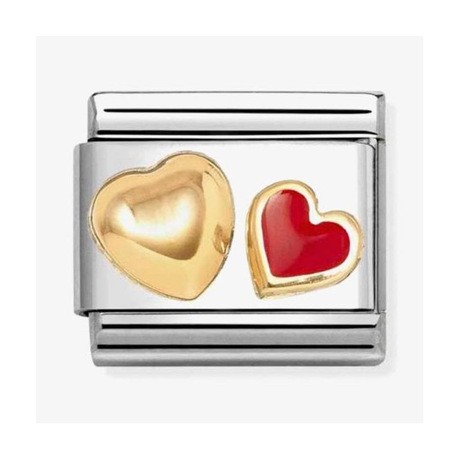 Nomination Double Red & Gold Heart Charm
