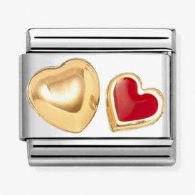 Nomination Double Red & Gold Heart Charm