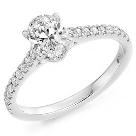 Platinum 1.20ct Lab Grown Oval Diamond Solitaire Diamond Set Shoulders Ring. Certified Centre Stone 1.00ct E VS1