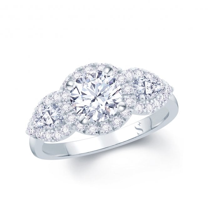 Lowry Diamonds Platinum 3 Stone Halo Lab Grown Diamond Ring 1.76ct Certified E / VS1 Centre 1.06ct