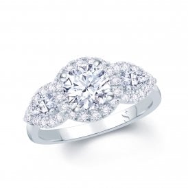 Platinum 3 Stone Halo Lab Grown Diamond Ring 1.76ct Certified E / VS1 Centre 1.06ct
